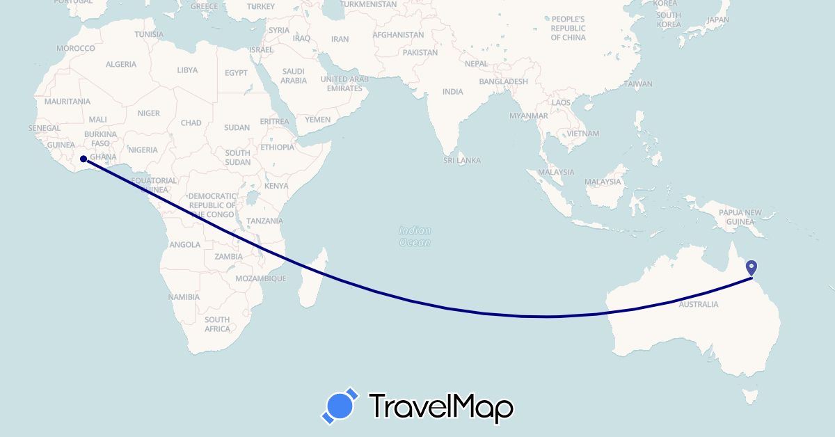TravelMap itinerary: driving in Australia, Côte d'Ivoire (Africa, Oceania)